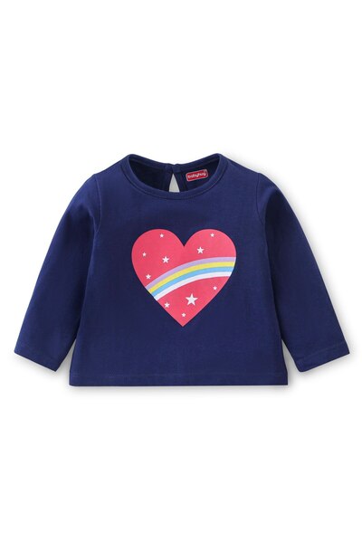Babyhug Babyhug Cotton Knit Full Sleeves T-Shirt with Heart Graphic Print - Navy Blue