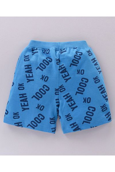 Babyhug Babyhug Knit Knee Length Text Printed Shorts - Blue