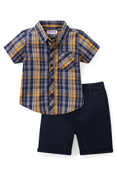 Babyhug Babyhug Cotton Woven Half Sleeves Checks  Shirt & Shorts Set - Multicolour