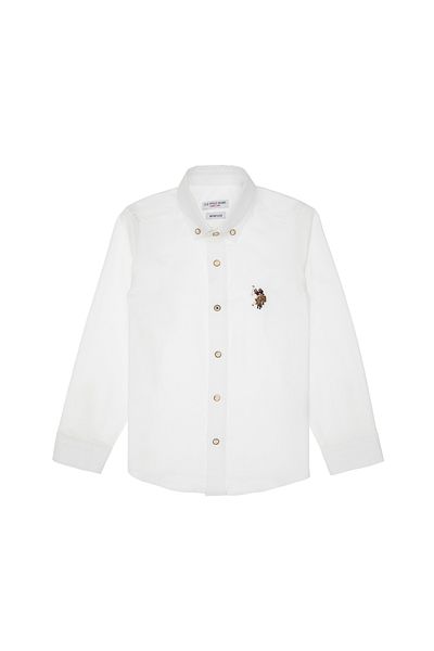 U.S. Polo Assn. Cămașă de bază albă cu mânecă lungă pentru băiat 50295663 -VR013