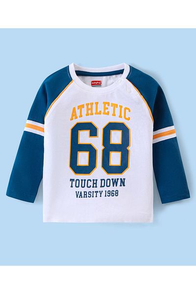 Babyhug Babyhug Cotton Knit Raglan Sleeves T-Shirt & Lounge Pants Set With Varsity Theme Print - Multicolor