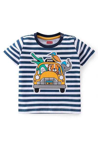 Babyhug Babyhug 100% Cotton Knit Half Sleeves T-Shirt & Shorts Set Wild Animal Print -Blue & Yellow