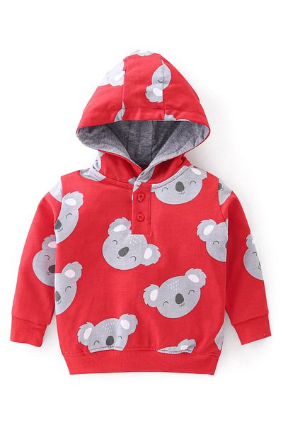 Babyhug Babyhug 100% Cotton Full Sleeves Hooded T-Shirt & Lounge Pants With Koala Print - Red