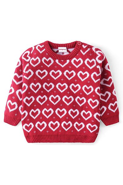 Babyhug طقم سويت شيرت محبوك بأكمام كاملة مع تصميم قلب من Babyhug - أحمر