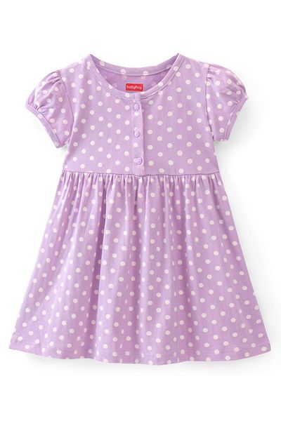 Babyhug Babyhug Cotton Knit Short Sleeves Frocks With Polka Dots Print Pack Of 2 - Lilac & Green
