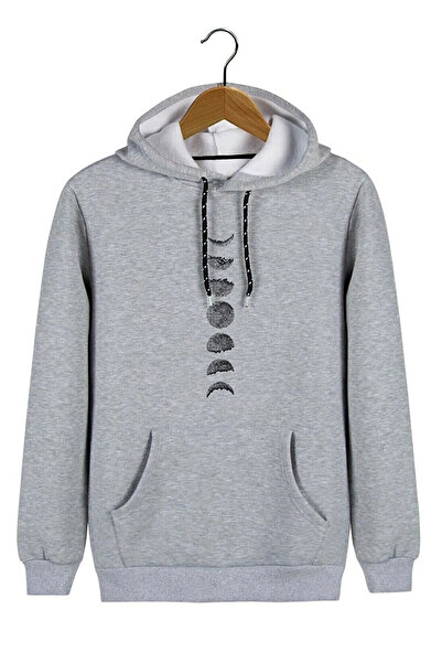 FECCY Hanorac unisex din bumbac, negru, cu imprimeu Black Moon, cu glugă și b...