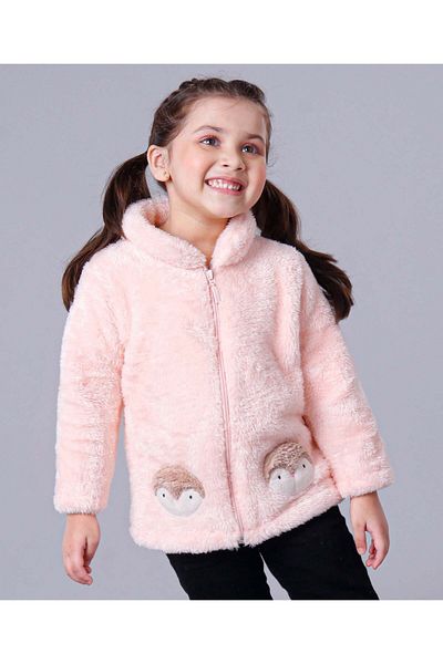 Babyoye Babyoye Full Sleeves Jacket Penguin Placement Embroidery - Pink