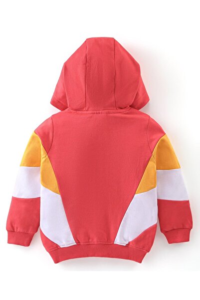 Babyhug Babyhug Cotton Terry Knit Full Sleeve Hooded T-Shirt & Lounge Pants Set Floral Print-Red & Yellow