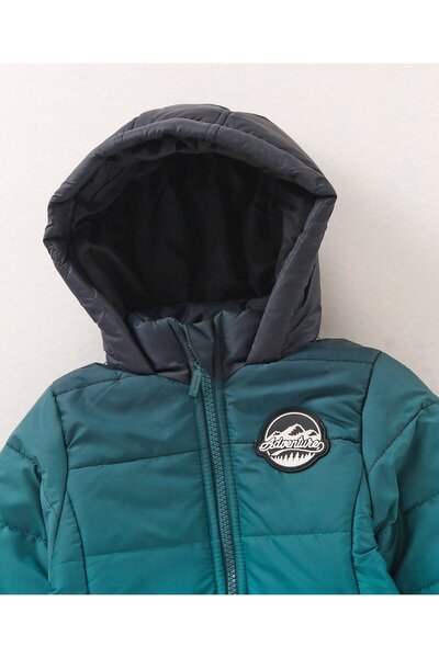 Babyhug Babyhug Full Sleeves Hooded Padded Jacket Block Print - Blue