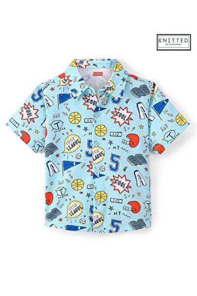 Babyhug Babyhug Cotton Knit Half Sleeves Regular Collar Shirt Text Printed - Blue