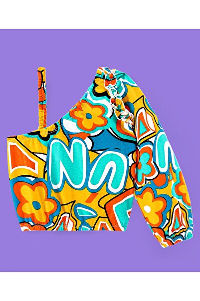 Ollington St. Ollington St. Cotton Knit Full Sleeve Floral Printed One Shoulder Top& Woven Culottes Set-Multicolor