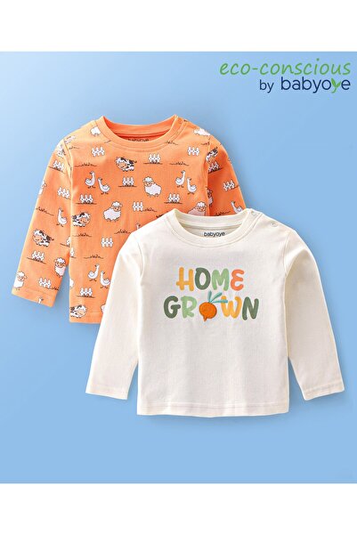 Babyoye طقم من قطعتين من تي شيرت Babyoye منسوج من القطن بنسبة 100% بأكمام كام...