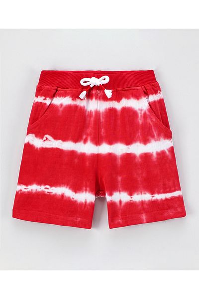Babyhug شورت قطني من Babyhug مطبوع عليه Tie & Dye - أحمر