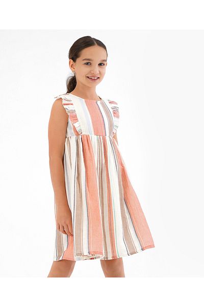 Primo Gino Primo Gino Flutter Sleeves Frock Striped - White