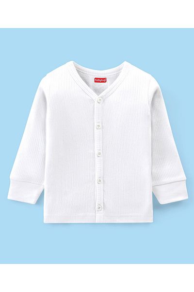 Babyhug Babyhug Full Sleeves Solid Thermal Vest & Pant Set - Off White