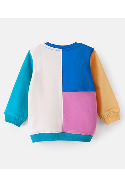 Bonfino Bonfino 100% Cotton Full Sleeves Color Block Pattern Sweatshirt - White