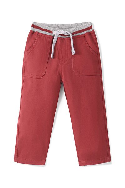 Babyhug Babyhug Cotton Spandex Woven Full Length Trouser Solid Colour - Red