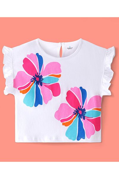 Ollington St. Ollington St. 100% Cotton Half Sleeves Top with Flower Print & Shorts Set - White & Blue