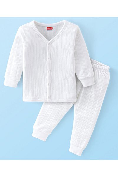 Babyhug Babyhug Full Sleeves Thermal Vest & Legging Set Solid Colour - Offwhite