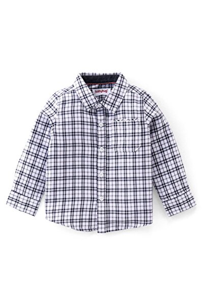 Babyhug Babyhug 100% Cotton Knit Full Sleeves Shirt & Jeans Checkered - White & Blue