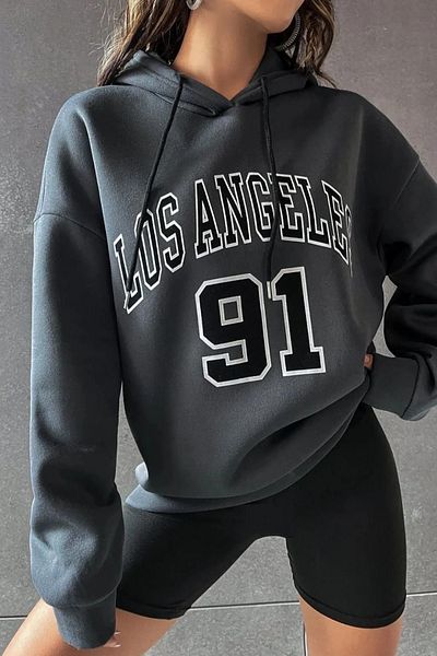 FECCY Los Angeles 91 Printed - Unisex Cotton Oversize Hooded Sweatshirt