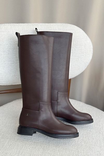 GOFFSHOES Γυναικείες μπότες με επίπεδη σόλα με αγκράφα από καφέ-δερμάτινο Poter