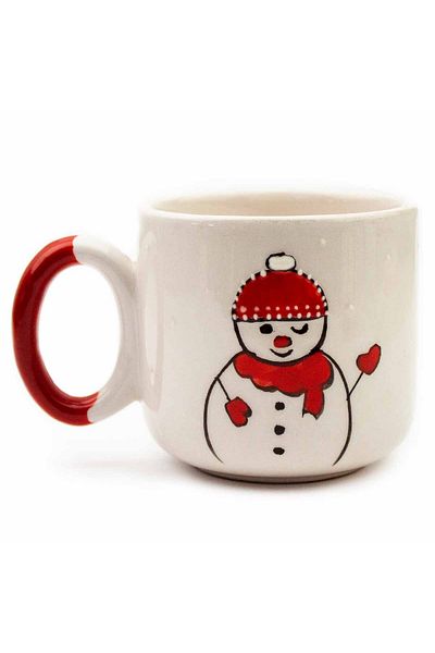 PALTO TASARIM Snowman 01 Hand Painting & Embossing Pattern Cream Shiny Arya Cup- Christmas Themed Mug Cup