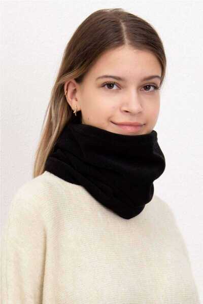 Skygo 2Pcs Fleece Drawstring Beanie and Neck Collar Black Green