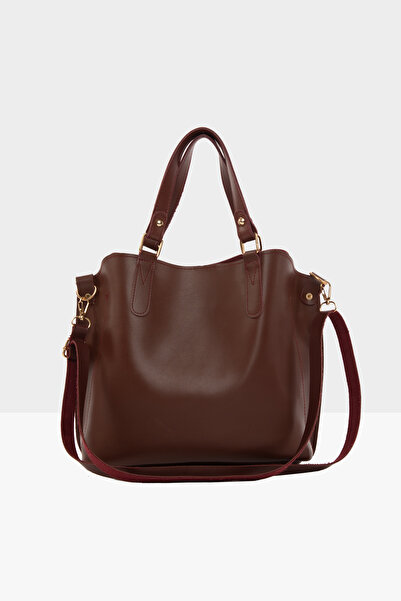 Bagmori Claret Red Women's Three-Compartment Bag with Snap Detail m 000002918