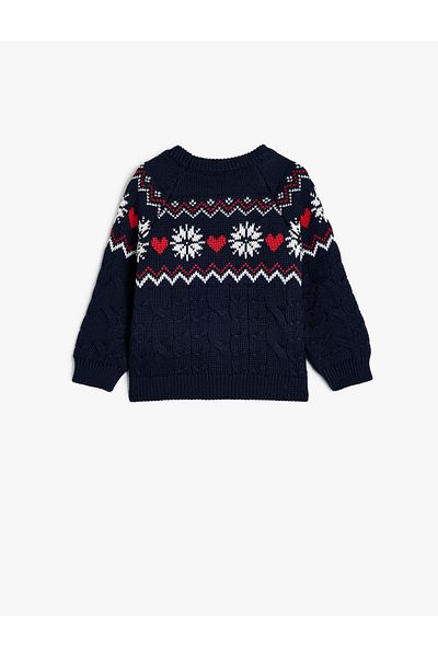 Koton Crew Neck Long Sleeve Patterned Knitwear Sweater