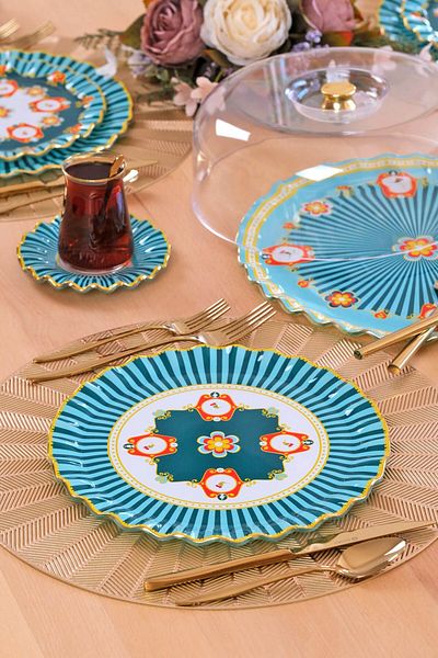 Glore Madeira Gold Gilt Glass Serving Plate Set for 6 People