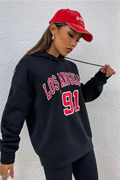 FECCY Los Angeles 91 Printed - Hanorac oversize din bumbac cu glugă