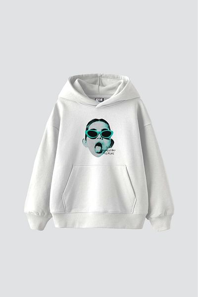 Sekizbiraltı Λευκό φούτερ με στάμπα Pleasure Oversize Unisex