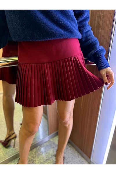 Maldia Shop Fusta mini de damă, scurtă, elegantă, clasică, roșie claret