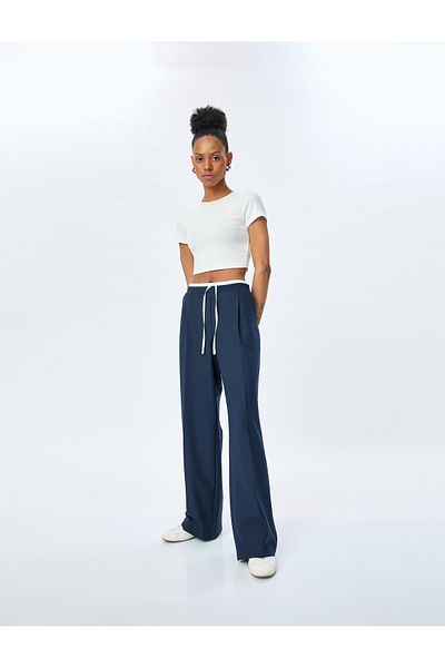 Koton Double Waist Detailed Pocket Tie Waist Wide Leg Fabric Trousers