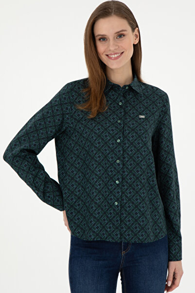 U.S. Polo Assn. Γυναικείο μακρυμάνικο πουκάμισο σε σκούρο πράσινο χρώμα 50291101 -VR079