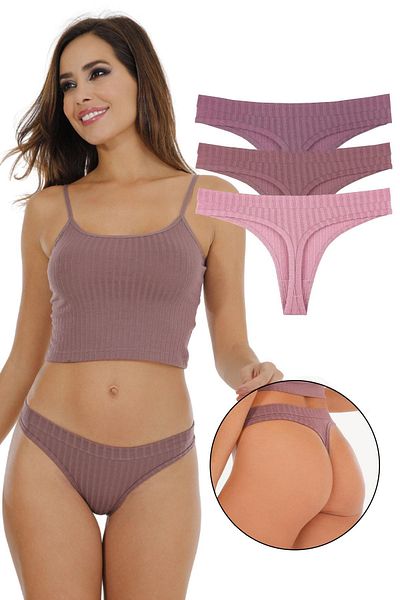 Sensu Γυναικείο Σετ εσώρουχο με ραβδώσεις Soft Colors 3 τεμαχίων - KTS4052
