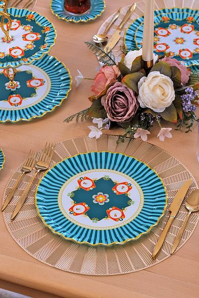 Glore Madeira Gold Gilt Glass Serving Plate Set for 6 People