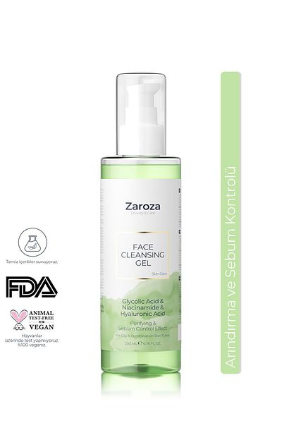 ZAROZA Purifying & Pore Tightening Facial Cleansing Gel - Face Cleansing Gel (Glycolic Acid) - 200 ml