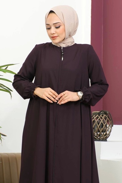 Nevayla Moda Medine Ipeği Mevlana Ferace - Mürdüm / F0123