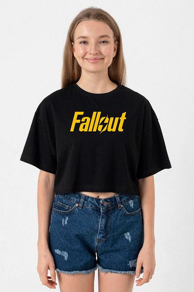 Tshirthane Fallout Letter Black Women's Crop Tshirt