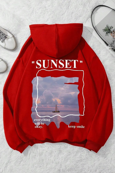 FECCY Hanorac unisex din bumbac cu imprimeu Sunset