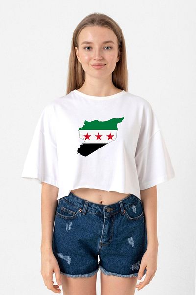 Tshirthane Syria New Flag White Women's Crop Tshirt
