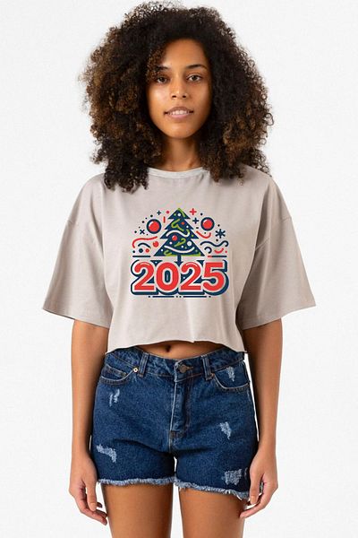 Tshirthane Happy New Year 2025 Essential Stone Color Women's Crop Hoodie