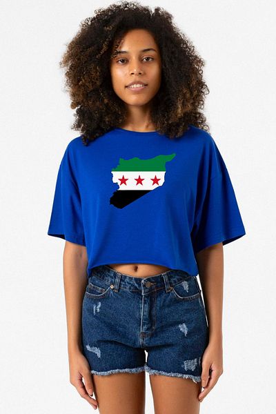 Tshirthane Syria New Flag Blue Women's Crop Tshirt