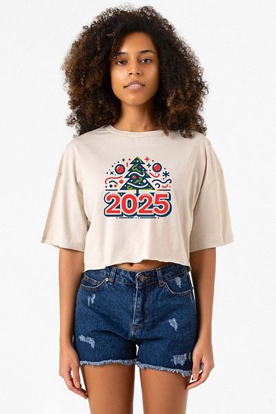 Tshirthane Happy New Year 2025 Essential Beige Women's Crop T-Shirt