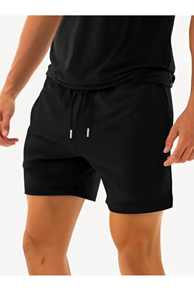 CAONNES Pantaloni scurți casual de vară, negri, de culoare uni, rezistenți la...