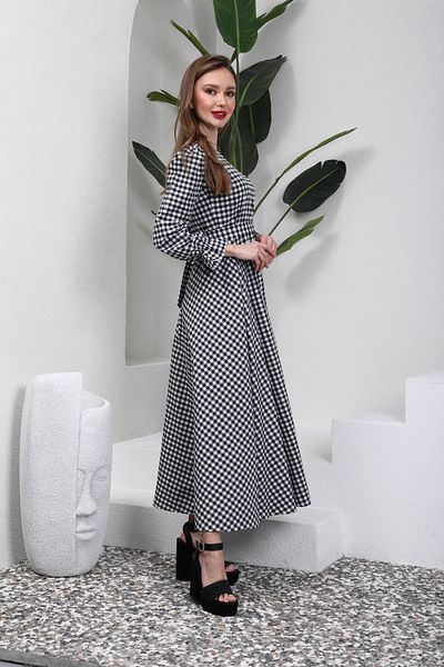KÜÇÜĞÜM BUTİK Hijab Black Gingham Flared Dress