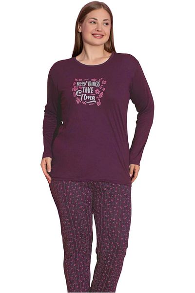 Muka Women's Plus Pajama Set Full Sleeve T-Shirt & Pants 3XL-5XL Homewear Sleepwear