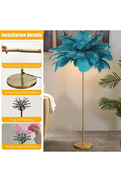 NZL Lighting Yeşil Deve Kuşu Tüyü Lambader